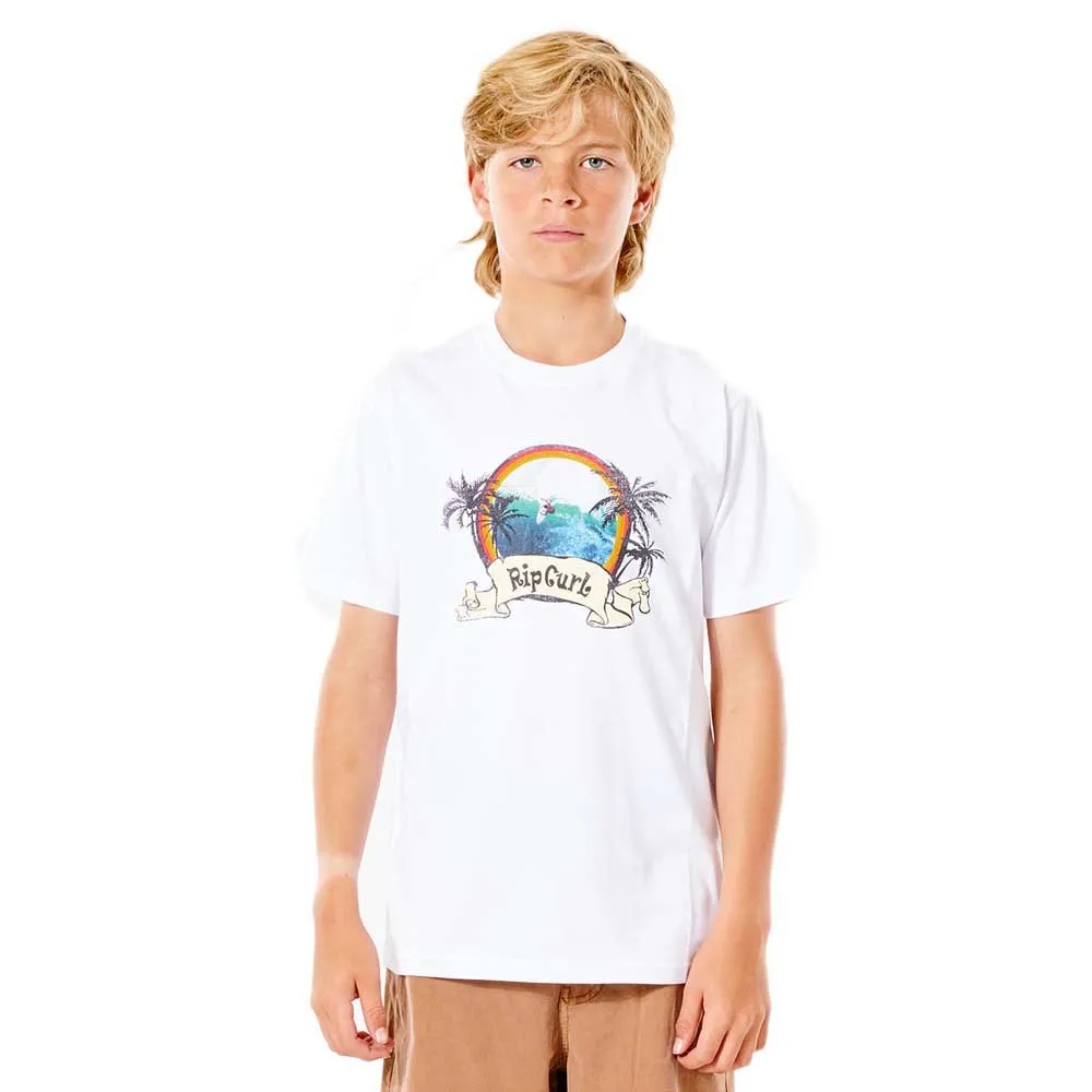 Camiseta RIP CURL Niño manga corta surfera Action Optical white Ref. KTEWG9 blanca logo pecho